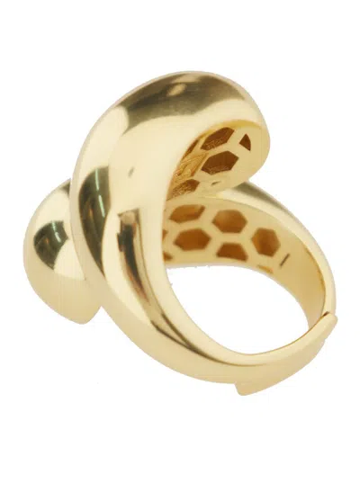 Shop Federica Tosi 'isa' Gold Tone Ring With Twist Detail In Gold Plated Bronze Woman In Grey