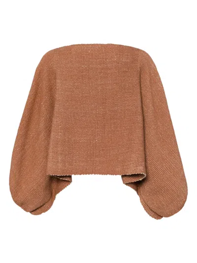 Voz Cropped Cotton Cape In Brown