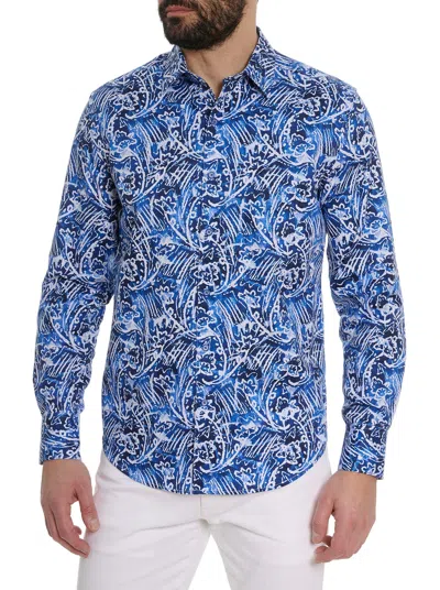 Robert Graham Floral Checks Print Long Sleeve Shirt In Blue