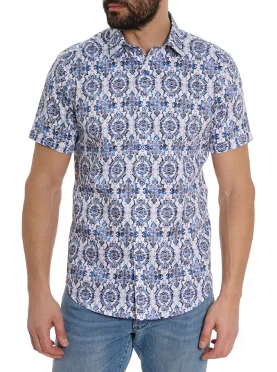 Robert Graham Wallpaper Print Short Sleeve Shirt In Blue