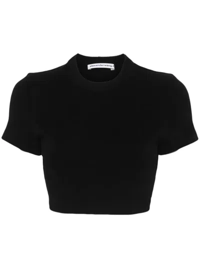 Shop Alexander Wang Crop Top With Embossed Logo In Black