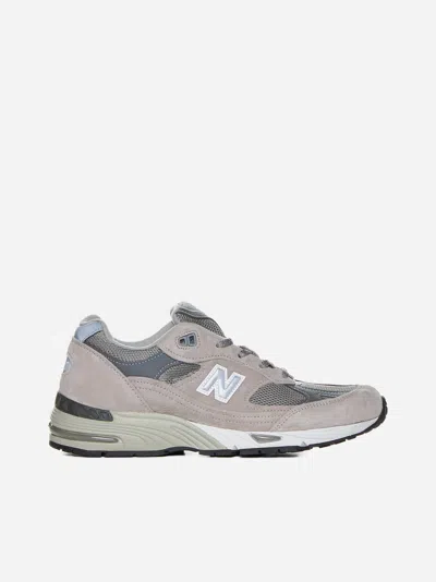 Shop New Balance 991 Suede And Mesh Sneakers In Grey