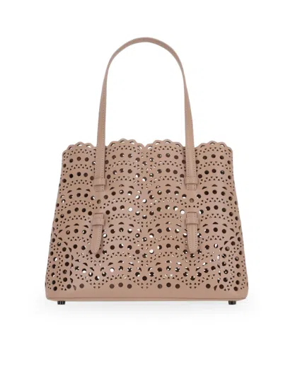 Shop Alaïa Mina 25 Bag In Luxurious Wave Calf Leather In Nude & Neutrals
