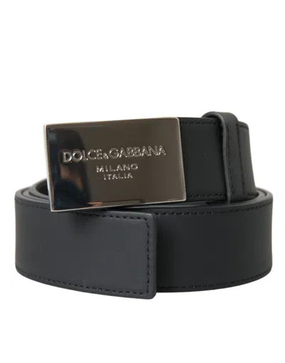 Shop Dolce & Gabbana Black Leather Metal Square Buckle Belt Men