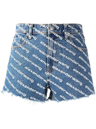Shop Alexander Wang Denim Shorts With Print In Blue
