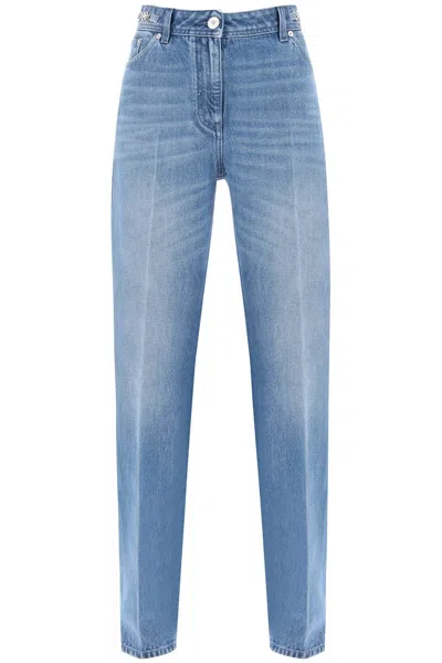 Shop Versace Boyfriend Jeans With Tailored Crease In Blu
