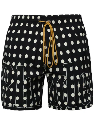 Shop Rhude Logo Polka Dot Swim Shorts In 0119 Black/white