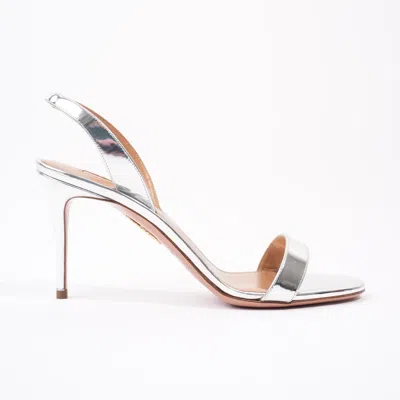 Shop Aquazzura Sling Back Sandals 90mm Patent Leather In Silver