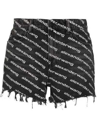 Shop Alexander Wang Denim Shorts With Print In Grey