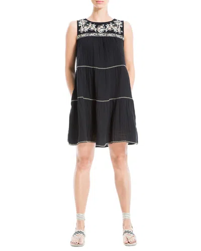 Shop Max Studio Embroidered Short Dress In Black