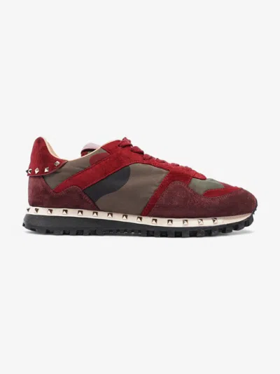 Shop Valentino Rockstud Sneakers / Khaki / Suede In Red
