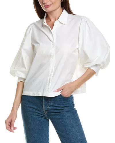 Shop Stateside Heavy Poplin Puff Sleeve Shirt In White