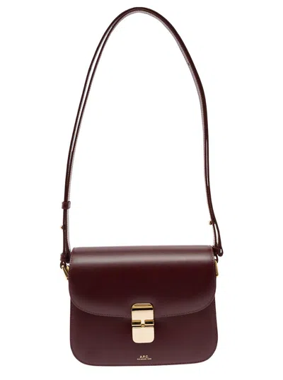 Shop Apc Mahogany Shoulder Bag With Gold Color Engraved Logo In Leather Woman In Bordeaux