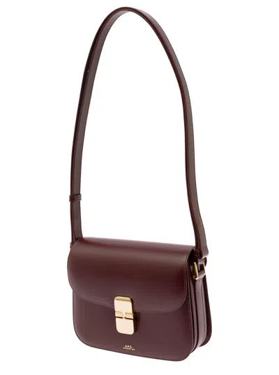 Shop Apc Mahogany Shoulder Bag With Gold Color Engraved Logo In Leather Woman In Bordeaux