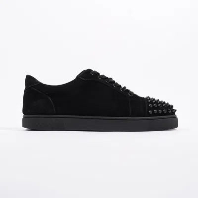 Shop Christian Louboutin Vieira Spikes Flat Suede In Black