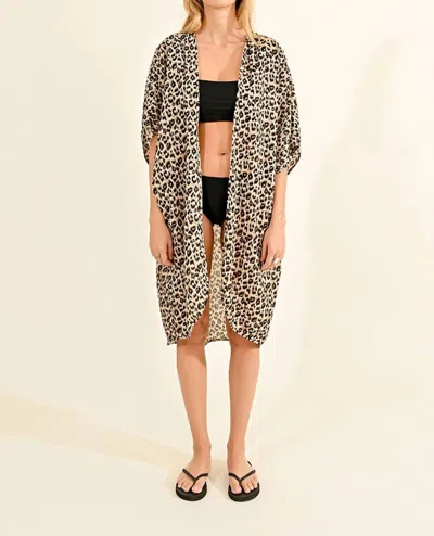Shop Molly Bracken Leopard Kimono In Black Lina In Multi