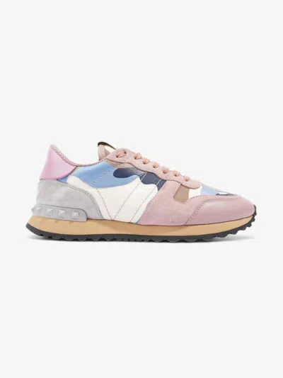 Shop Valentino Rockrunner Sneakers / Navy /suede In Pink