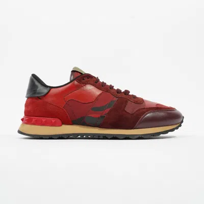 Shop Valentino Rockrunner Camo Suede In Red