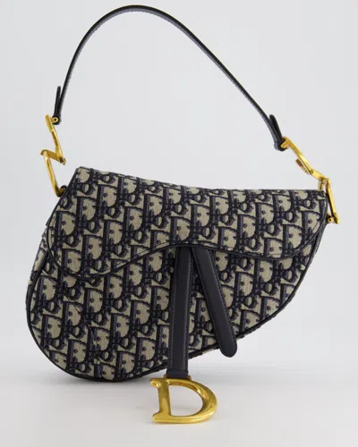 Shop Dior Oblique Jacquard Saddle Bag With Gold Hardware Rrp £3,450 In Blue