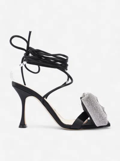 Shop Mach & Mach Bow Sandals 95mm Satin In Black