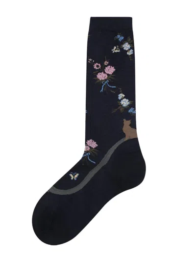 Shop Antipast Flower Embroired Socks In Navy