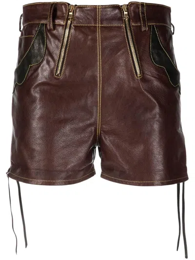Shop Cormio High-waisted Leather Short In Brown