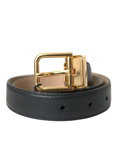 Shop Dolce & Gabbana Black Leather Gold Metal Buckle Belt Men