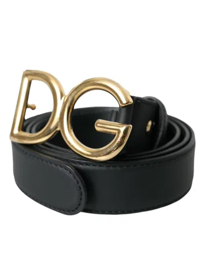Shop Dolce & Gabbana Black Leather Gold Dg Logo Waist Buckle Belt