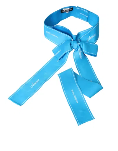 Shop Dolce & Gabbana Blue Polyester Amore Wide Waist Belt