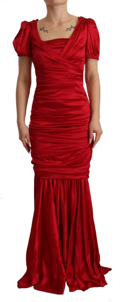 Shop Dolce & Gabbana Elegant Red Silk Stretch Mermaid Dress