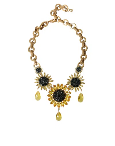 Shop Dolce & Gabbana Gold Tone Brass Sunflower Crystal Embellished Necklace