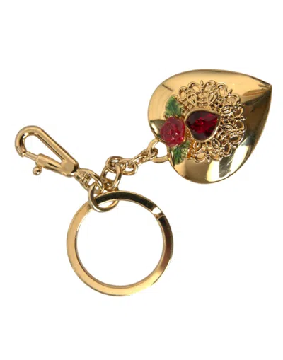 Shop Dolce & Gabbana Metallic Gold Brass Heart Floral Pendant Keychain Keyring