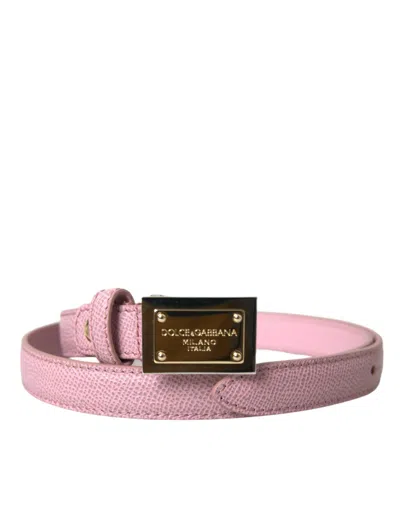Shop Dolce & Gabbana Pink Leather Gold Square Metal Buckle Belt