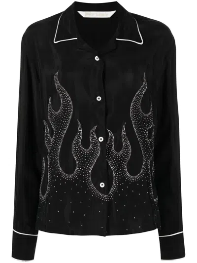 Shop Palm Angels Flame-embroidered Shirt In Black,silver