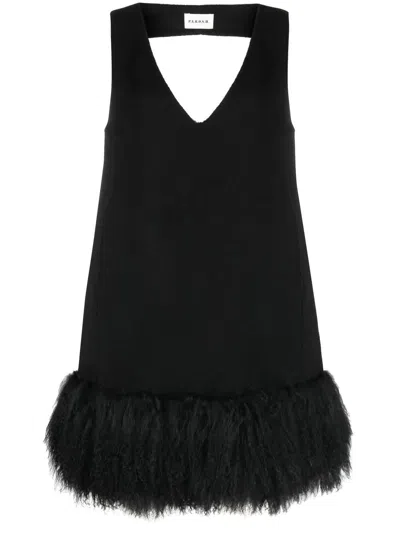 Shop P.a.r.o.s.h Shearling-hem Minidress In Black