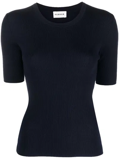 Shop P.a.r.o.s.h Short Sleeved Round-neck Knit Top In Blu