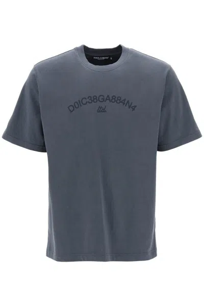 Shop Dolce & Gabbana Cotton T-shirt With Logo Print In Grigio