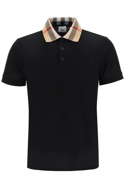 Shop Burberry Check Collar Cody Polo Shirt In Nero