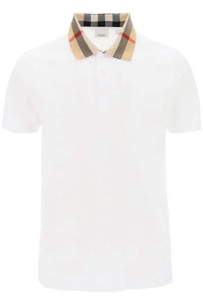 Shop Burberry Check Collar Cody Polo Shirt In Bianco