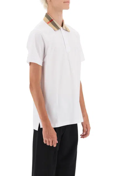 Shop Burberry Check Collar Cody Polo Shirt In Bianco