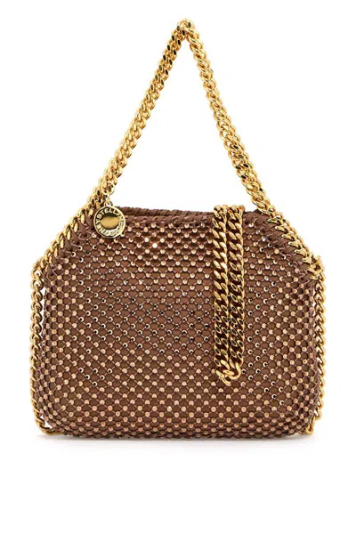 Shop Stella Mccartney Falabella Mini Bag With Mesh And Crystals In Marrone