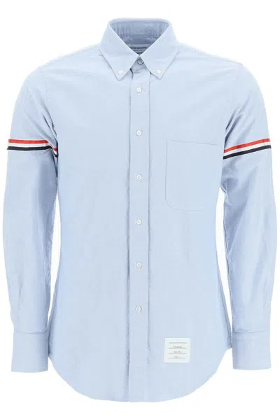 Shop Thom Browne Oxford Button-down Shirt With Rwb Armbands In Celeste