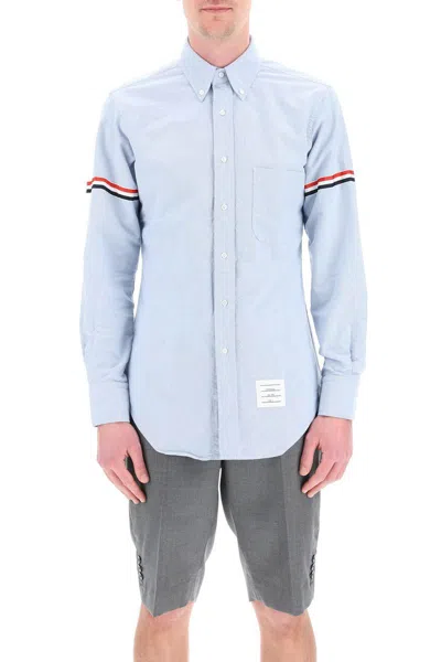 Shop Thom Browne Poplin Button-down Shirt With Rwb Armbands In Celeste