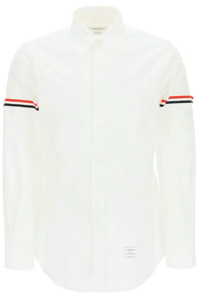 Shop Thom Browne Poplin Button-down Shirt With Rwb Armbands In Bianco