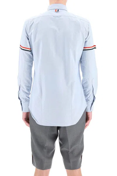 Shop Thom Browne Poplin Button-down Shirt With Rwb Armbands In Celeste