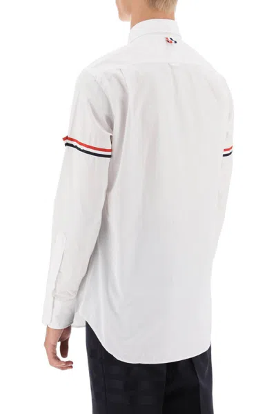 Shop Thom Browne Poplin Button-down Shirt With Rwb Armbands In Bianco