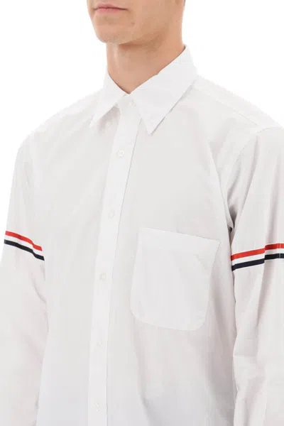 Shop Thom Browne Poplin Button-down Shirt With Rwb Armbands In Bianco