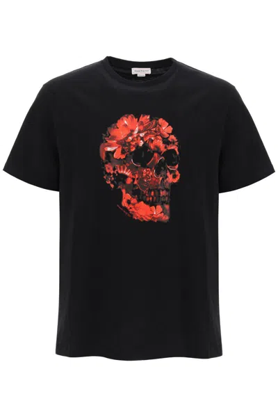 Shop Alexander Mcqueen Wax Flower Skull Printed T-shirt In Nero