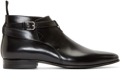 Saint Laurent Black Leather London Ankle Boots In Nero