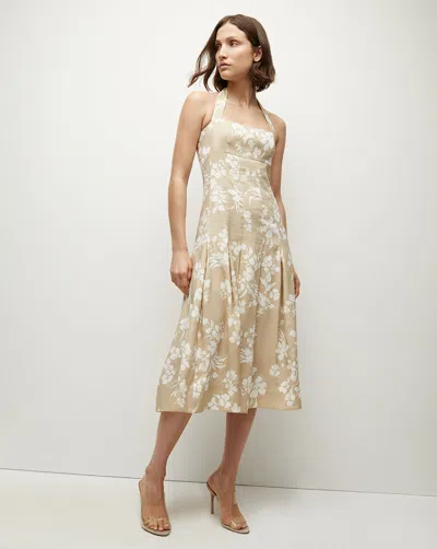 Shop Veronica Beard Amalia Stretch-linen Dress In Stone Khaki/off-white